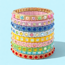 Load image into Gallery viewer, Enamel Stretch Bracelet - Small Gems - Maeve - Asst Colors: Multi-Colored