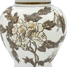 Load image into Gallery viewer, White & Brown Floral Ceramic Chinoiserie Jar 12"