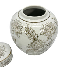 Load image into Gallery viewer, White & Brown Chinoiserie Ceramic Urn Style Jar 10"
