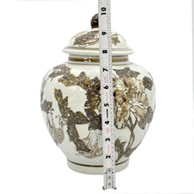 Load image into Gallery viewer, Brown & White Chinoiserie Ceramic Urn Style Jar 10"