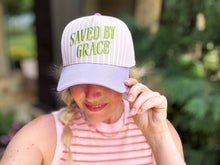 Load image into Gallery viewer, Embroidered Baseball Cap - "Saved by Grace" - Pink + Purple