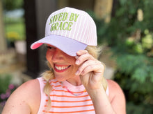 Load image into Gallery viewer, Embroidered Baseball Cap - "Saved by Grace" - Pink + Purple