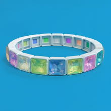 Load image into Gallery viewer, Enamel Stretch Bracelet - Square Gems - Libby - Asst Colors: White w/ Multi-Colored Stones