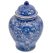 Load image into Gallery viewer, Blue & White Floral Crane Chinoiserie Ceramic Ginger Jar 12"