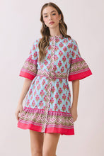 Load image into Gallery viewer, Printed Belted Mini Dress with Contrast Border
