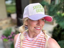 Load image into Gallery viewer, Embroidered Baseball Cap - "Saved by Grace" - Pink + Purple