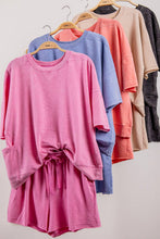 Load image into Gallery viewer, Mineral Washed Knit Casual Top & Shorts: DENIM