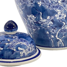 Load image into Gallery viewer, Blue & White Floral Crane Chinoiserie Ceramic Ginger Jar 12"