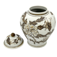 Load image into Gallery viewer, White & Brown Floral Ceramic Chinoiserie Jar 12"