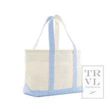 Load image into Gallery viewer, Medium Tote - Coated Canvas Gingham Sky Trim
