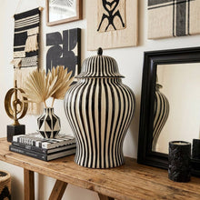 Load image into Gallery viewer, Black & White Candy Cane Striped Ceramic Vase 18"