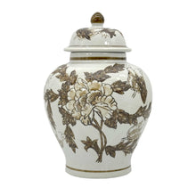 Load image into Gallery viewer, Floral Chinoiserie Ceramic Ginger Jar 12": Brown & White