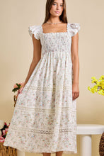 Load image into Gallery viewer, Floral Smocked Maxi Dress – Spring Summer Sundress: IVORY / M