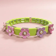 Load image into Gallery viewer, Enamel Stretch Bracelet - Flowers - Poppy - Assorted Colors: Gold w/ Gold Flowers