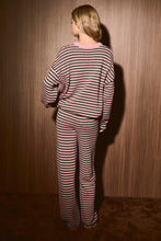 Load image into Gallery viewer, Striped Knit Sweater and Wide Leg Pant Set: GREEN-DK RED STRIPE / S