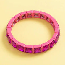 Load image into Gallery viewer, Enamel Stretch Bracelet - Square Gems - Libby - Asst Colors: Pink w/ Pink Stones