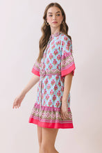 Load image into Gallery viewer, Printed Belted Mini Dress with Contrast Border
