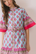 Load image into Gallery viewer, Printed Belted Mini Dress with Contrast Border