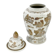 Load image into Gallery viewer, Brown & White Landscape Chinoiserie Ceramic Jar 25"