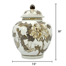 Load image into Gallery viewer, Brown & White Chinoiserie Ceramic Urn Style Jar 10"