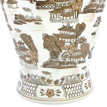 Load image into Gallery viewer, Brown & White Landscape Chinoiserie Ceramic Jar 25"
