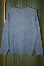 Load image into Gallery viewer, Santa Graphic Oversized Knit Crew Neck Sweater: DUSTY BLUE / M