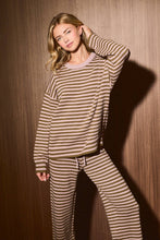 Load image into Gallery viewer, Striped Knit Sweater and Wide Leg Pant Set: GREEN-DK RED STRIPE / S