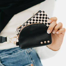 Load image into Gallery viewer, Wonderlust Woven Dual Pouch Wristlet: Brown Checkered