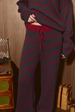 Load image into Gallery viewer, Striped Knit Sweater and Wide Leg Pant Set: GREEN-DK RED STRIPE / XS