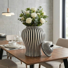 Load image into Gallery viewer, Black & White Candy Cane Striped Ceramic Vase 18"