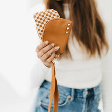 Load image into Gallery viewer, Wonderlust Woven Dual Pouch Wristlet: Brown Checkered