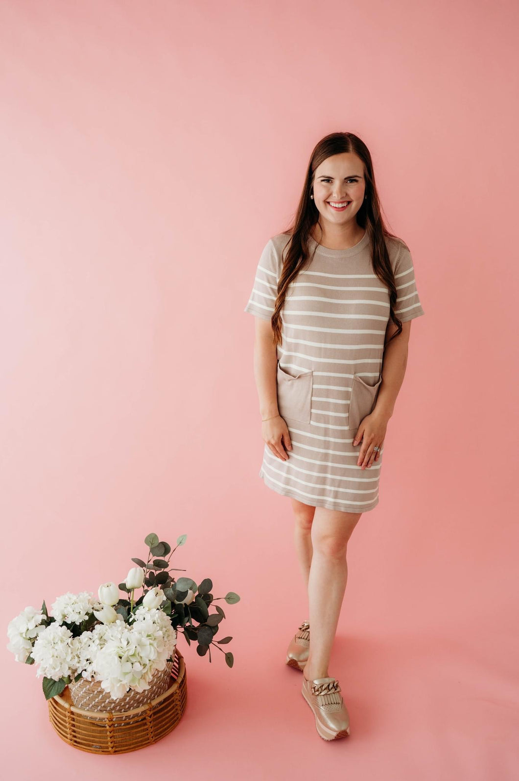 latte striped dress with pockets