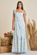 Load image into Gallery viewer, Floral Printed Maxi Shoulder Tie Dress: BLUE MULTI / L
