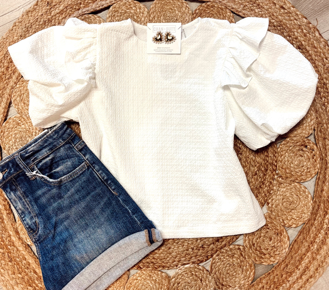 White Ruffle Puff Sleeve Top