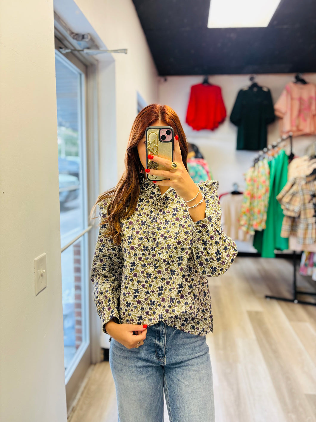 Floral Ruffle Collared Blouse
