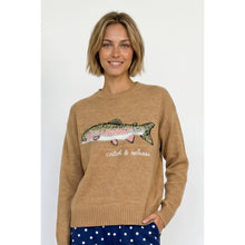 Load image into Gallery viewer, TF26-0628 - Fish sweater with "catch &amp; release" embroidery: CAMEL / S-M-L(3-2-1)
