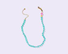 Load image into Gallery viewer, Beaded Necklace - Marbled Turquoise Hearts + Pink - Janey
