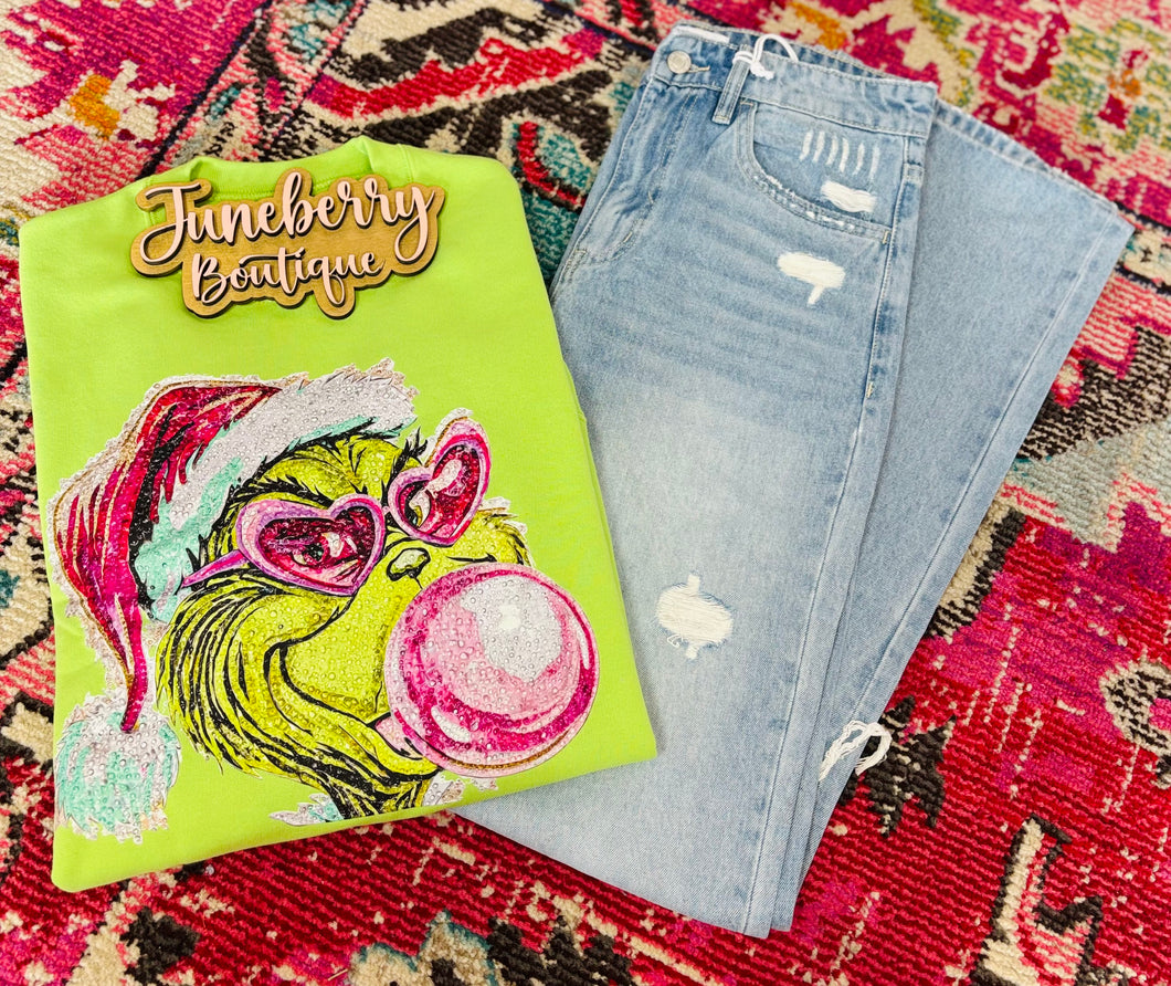 Lime green crewneck Bubble Gum