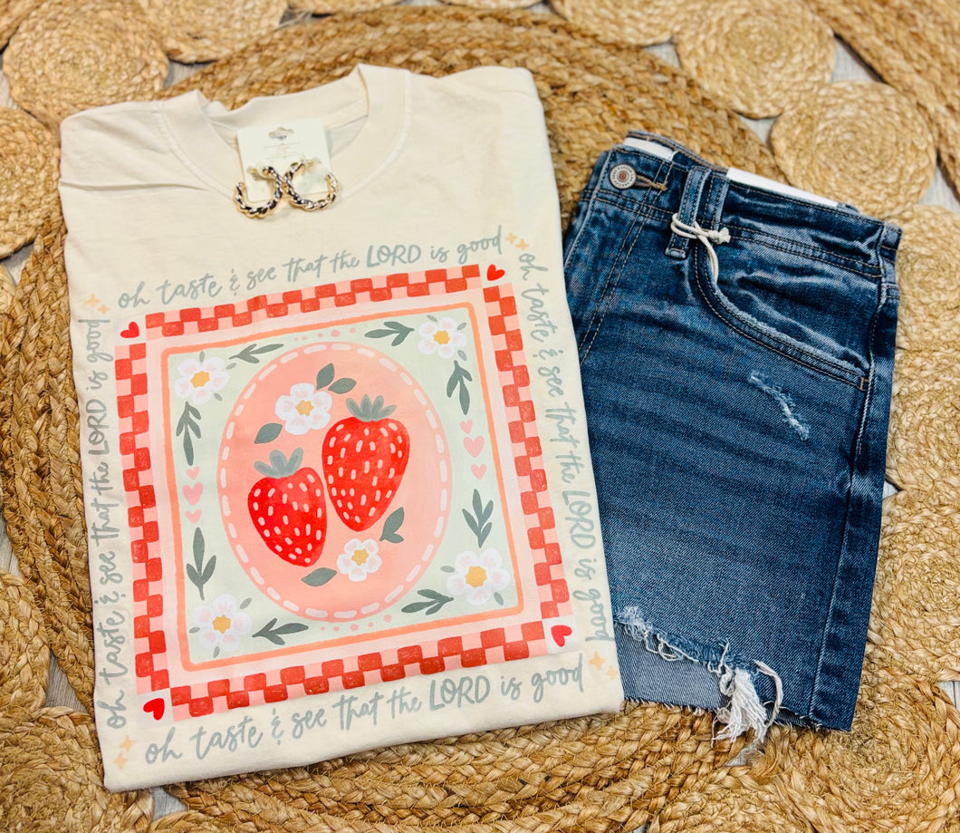 The Lord is Good strawberry tee