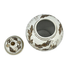 Load image into Gallery viewer, White &amp; Brown Floral Ceramic Chinoiserie Jar 12"
