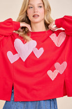 Load image into Gallery viewer, Red Heart Patchwork Sweatshirt – Valentine Pullover: RED / M
