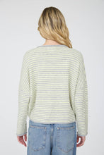 Load image into Gallery viewer, STRIPE RAW EDGE DROP SHOULDER KNIT CARDIGAN: DUSTY BLUE
