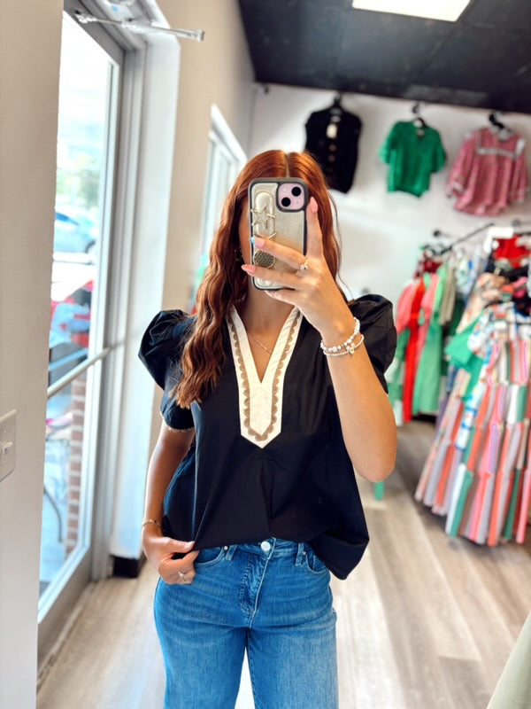 Black, White, Brown Blouse