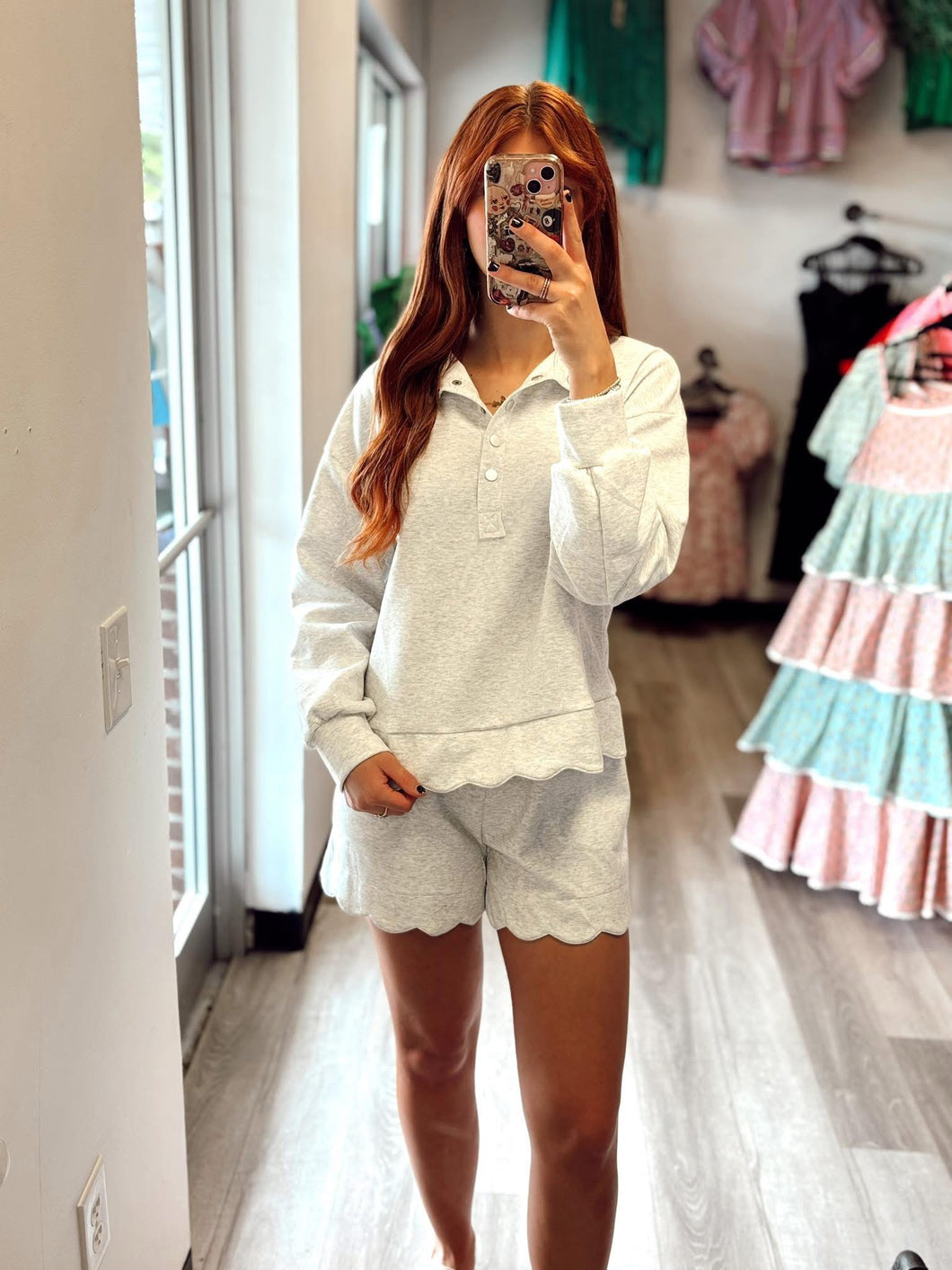 Gray Scalloped Shorts Set
