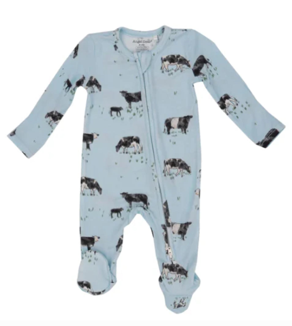 2 way zipper footie- black cow