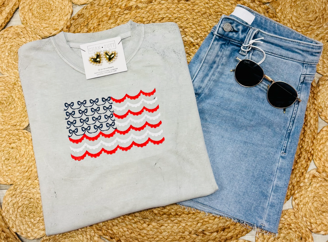 Embroidered American flag tee