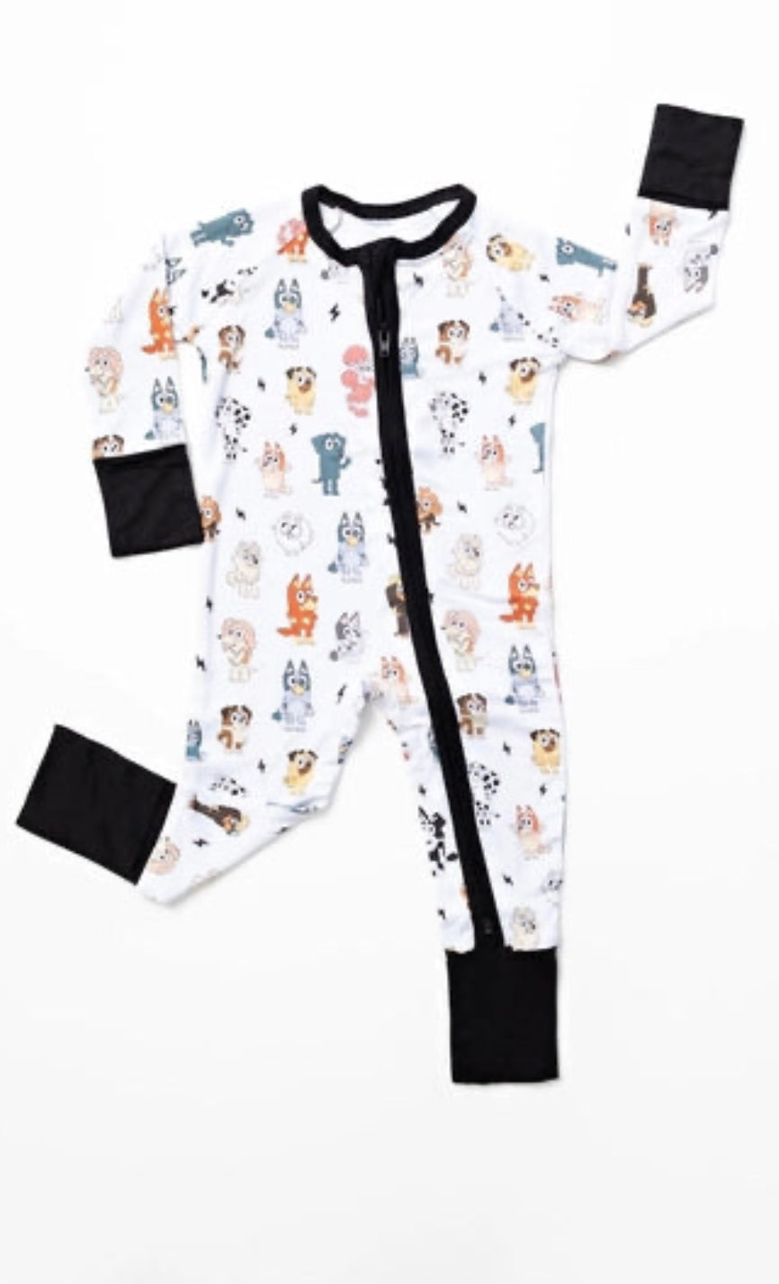 Blue Dog & Friends Zipper Romper