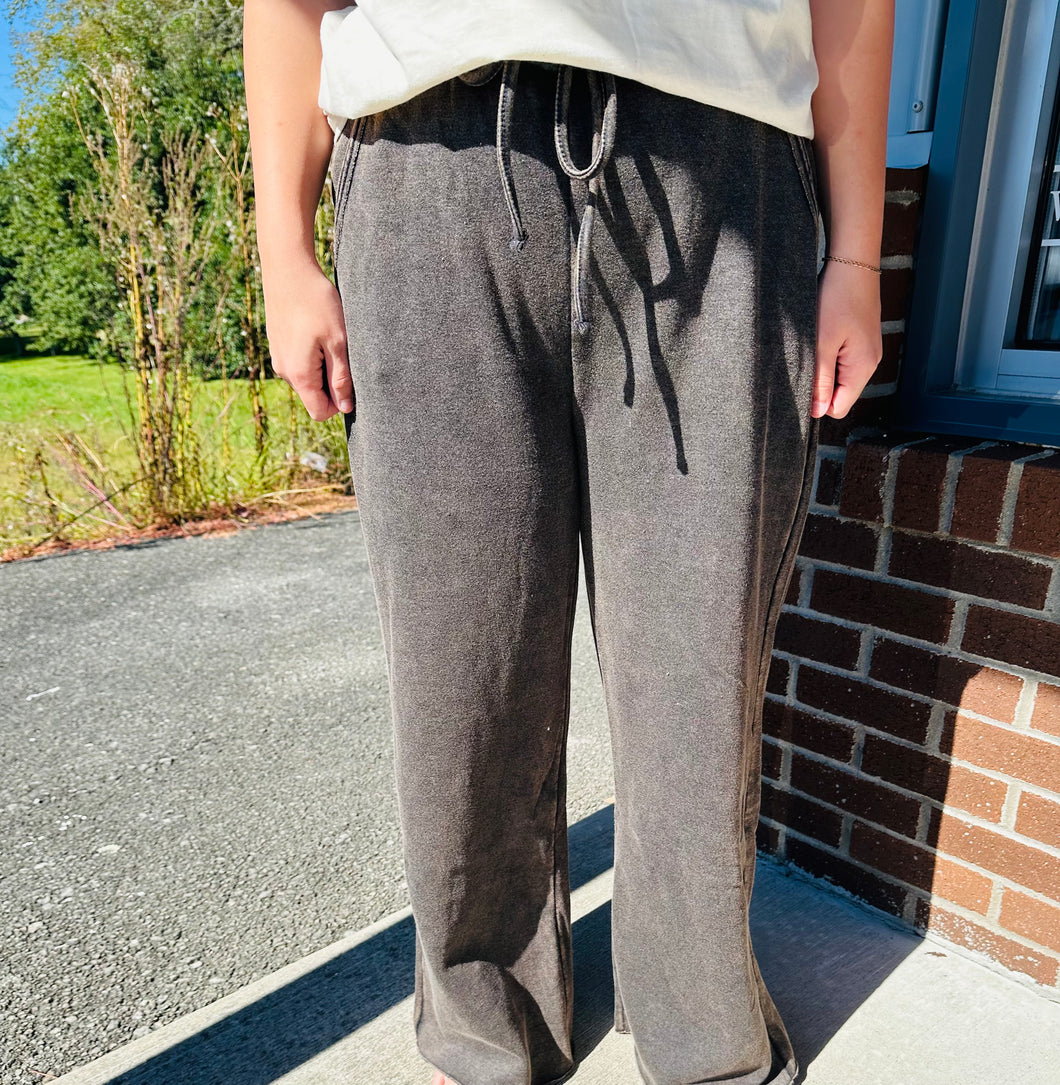 charcoal washed wide leg joggers