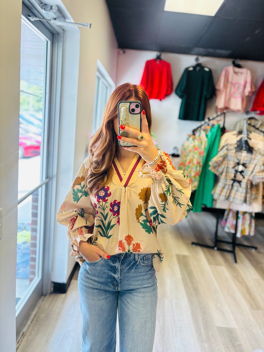 Beige Floral Blouse