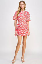 Load image into Gallery viewer, Ruched Short Puff Sleeve Floral Voile Mini Dress: Blue / M
